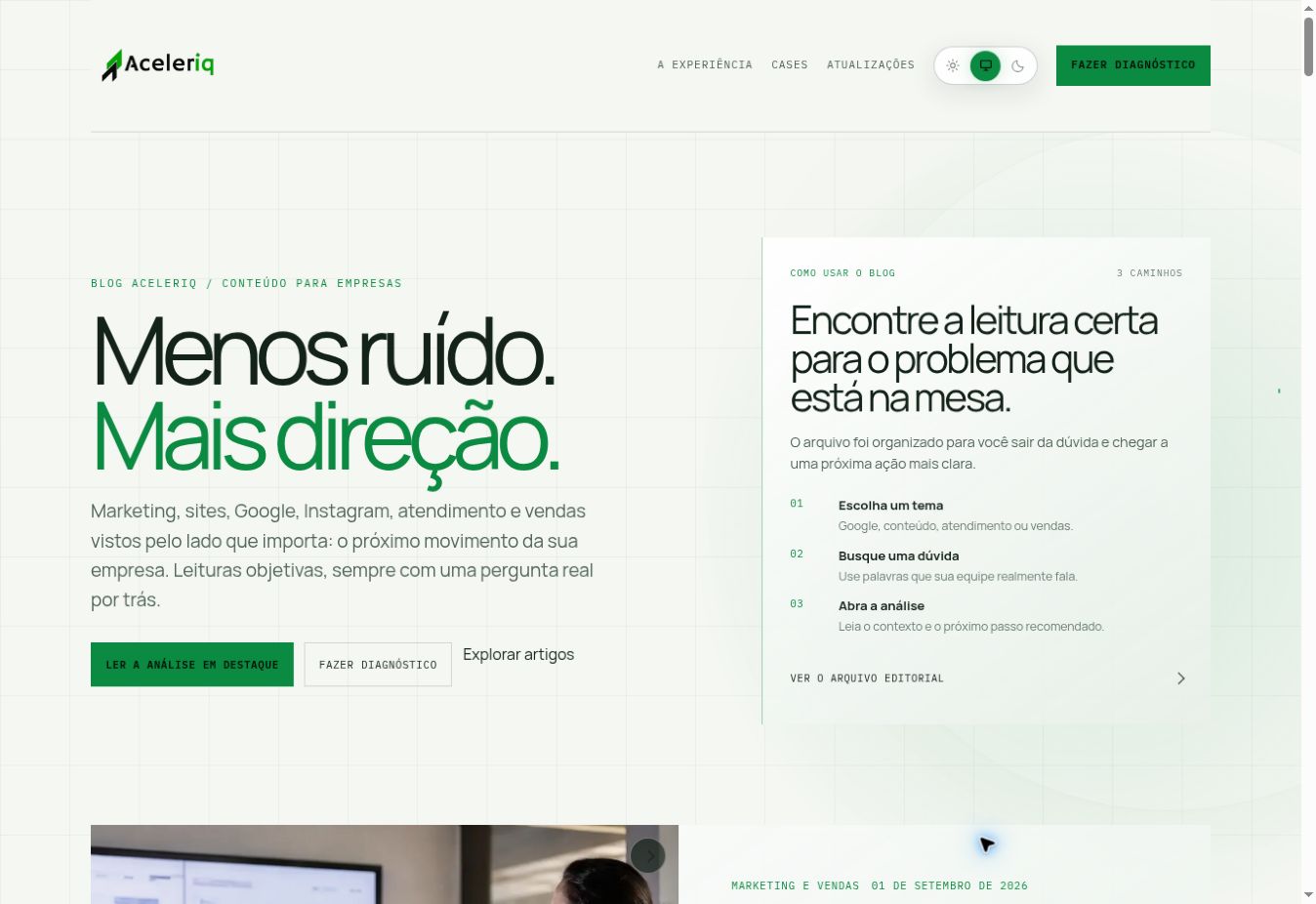 Prévia do próximo projeto, Aceleriq Blog
